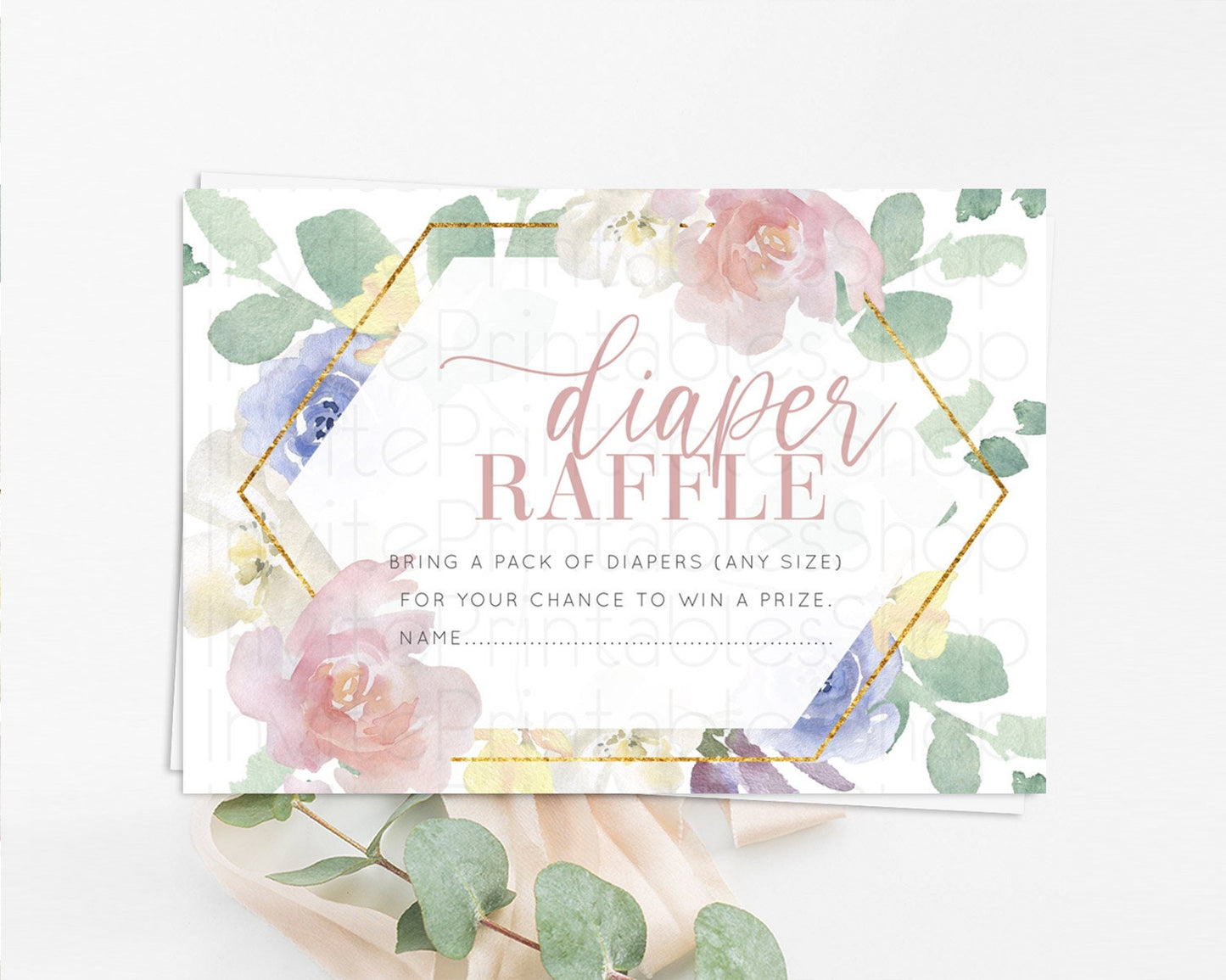 Secret Garden Diaper Raffle Card Boho Wildflower Diaper Raffle Insert Pastel Flower Garden Baby Shower Card Flower Raffle Game D10254