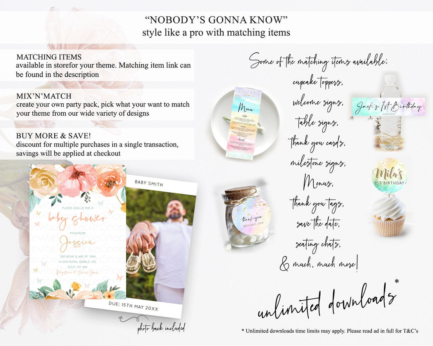 Wildflower Baby Shower Invitation Secret Garden Baby Shower Invitation Pastel Flowers Invite Enchanted Garden Shower Floral Theme D10347