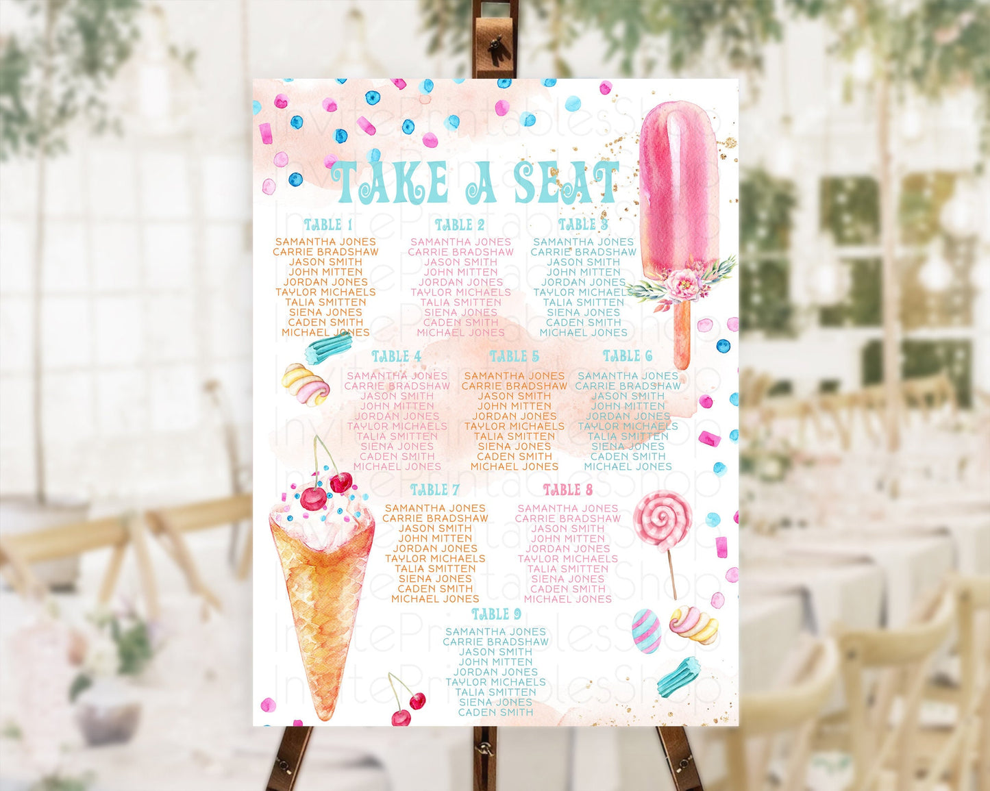 Ice Cream Seating Chart Sweet Candy Seating Chart Here's The Scoop Seating Sign Pastel Candy Seating Sign Candy Décor Sweet Candy D10554