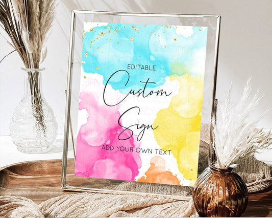 Editable Pastel Sign Ombre Table Sign Decor Pastel Ombre Rainbow Watercolor