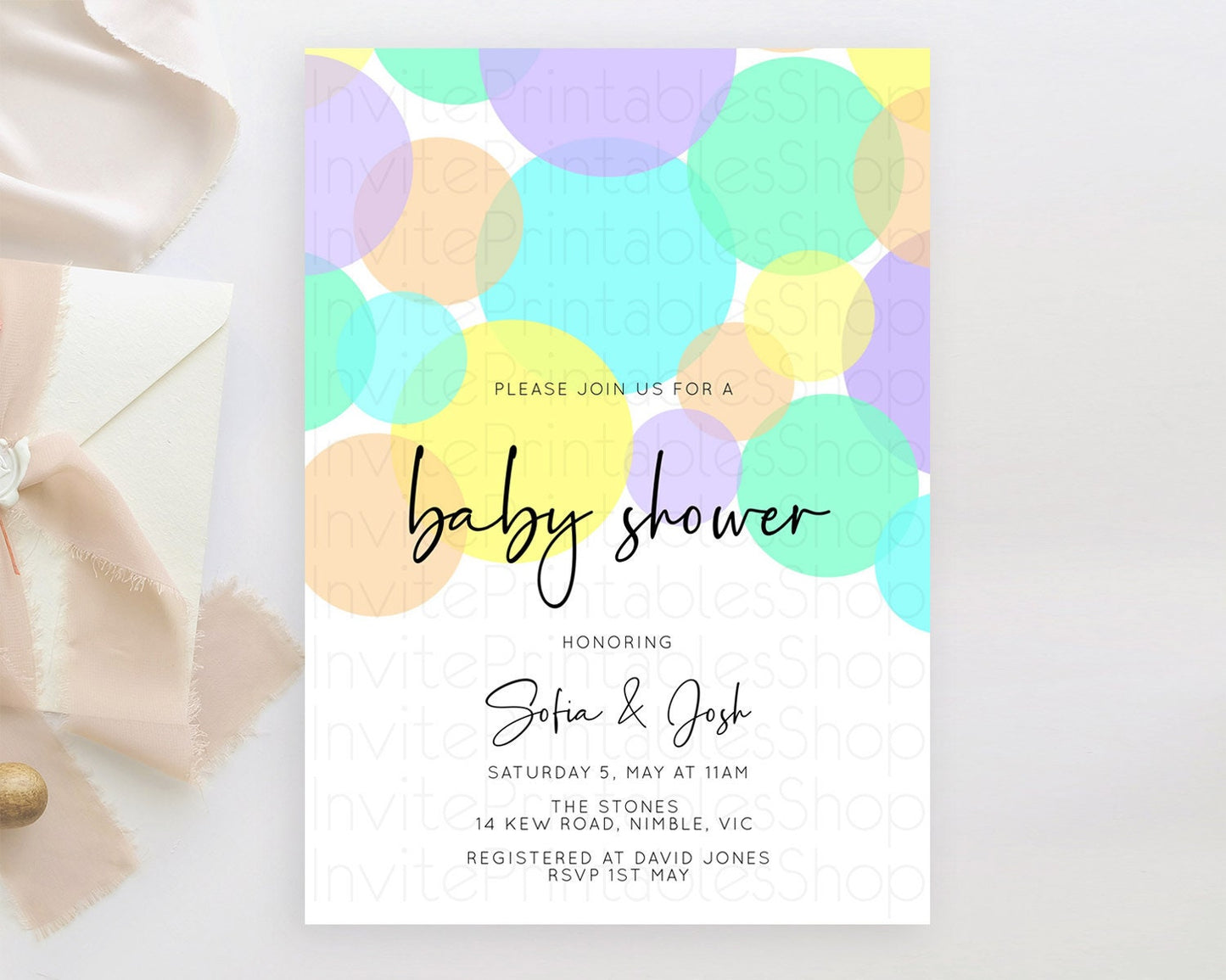 Editable Pastel Rainbow Baby Shower Invitation Pastel Confetti Invitation Sp