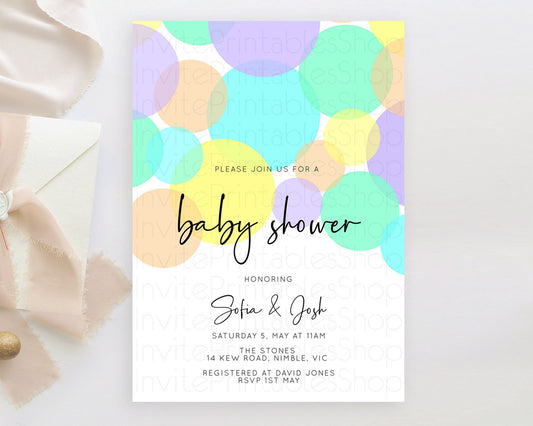 Editable Pastel Rainbow Baby Shower Invitation Pastel Confetti Invitation Sp
