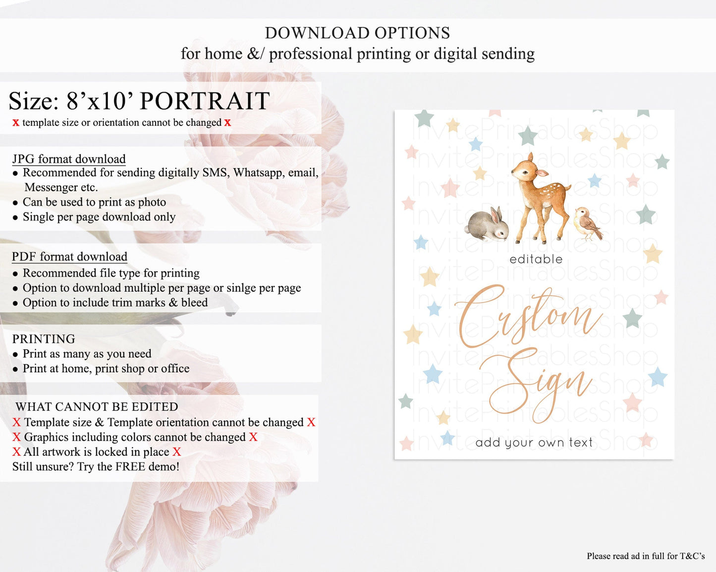 Fawn Deer Sign Pastel Floral Deer Table Sign Decor Enchanted Forest Butterfly Party 1st Birthday Baptism Baby Shower Bridal Shower D10918