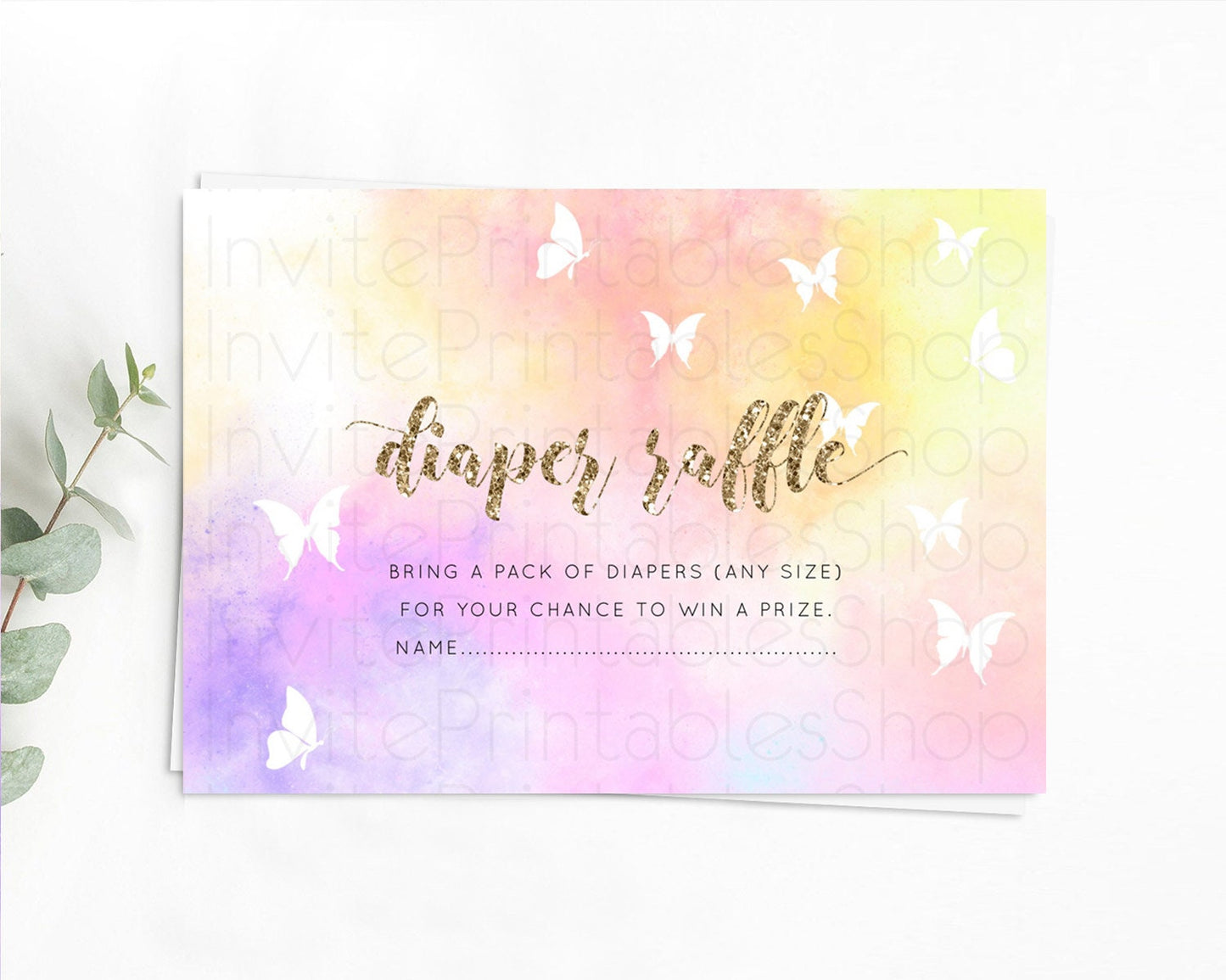 Pastel Diaper Raffle Card Pastel Rainbow Diaper Raffle Insert Colorful Ombre Watercolor Diaper Ticket Confetti Glitter Raffle Game D10435