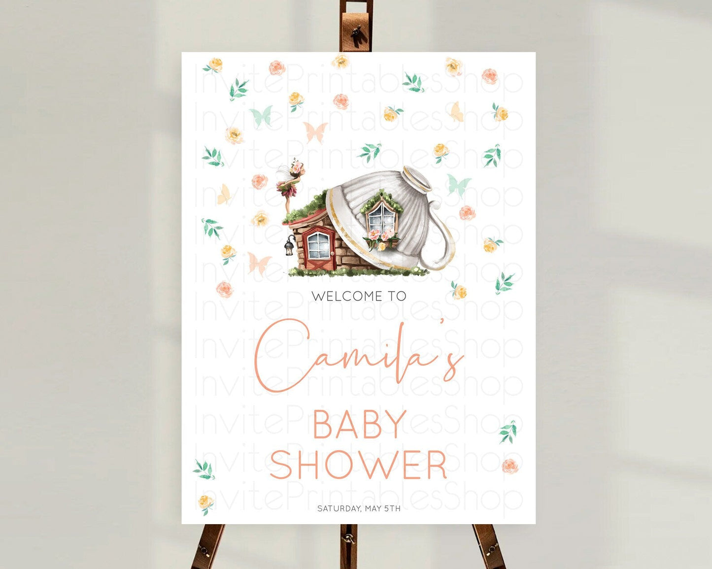 Fairy Baby Shower Welcome Sign Fairy Welcome Board Enchanted Garden Pastel Floral Butterfly Decor Secret Garden Fairy Welcome Sign D10383
