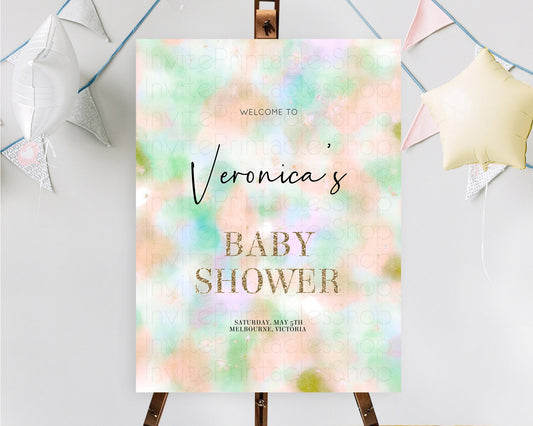 Editable Pastel Baby Shower Welcome Sign Pastel Rainbow Welcome Sign Colorfu