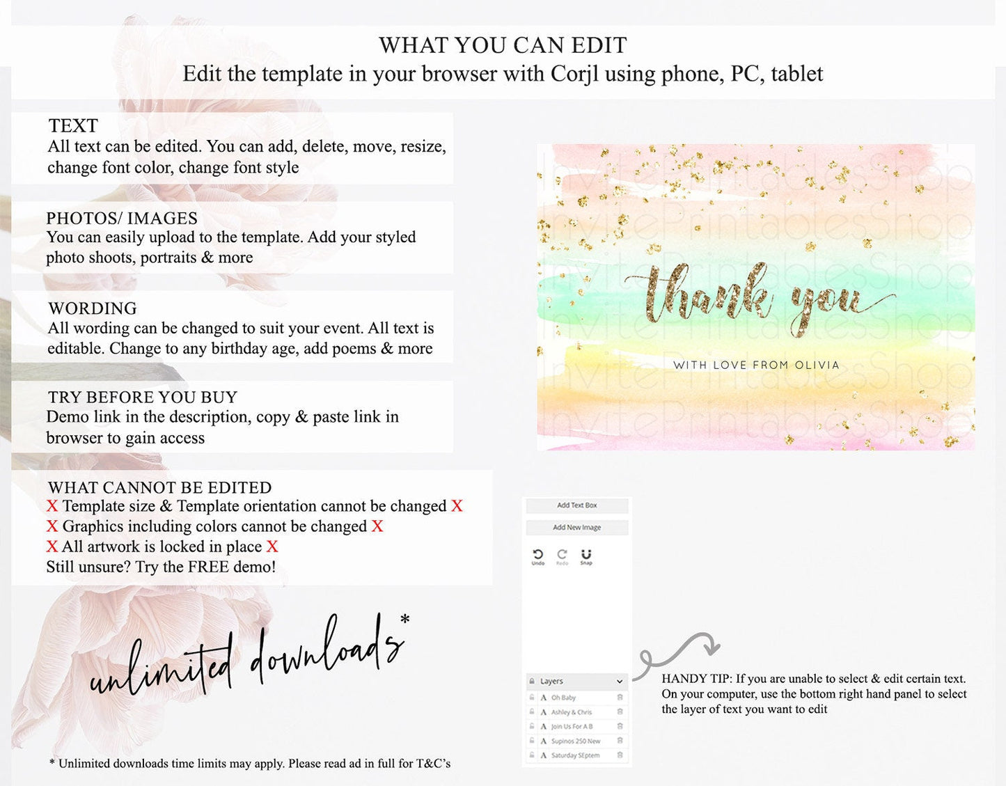 Pastel Thank You Rainbow Thank You Card Colorful Pastel Birthday Thank You Card Confetti Watercolor Pastel Teacher Thank You Cards D10592