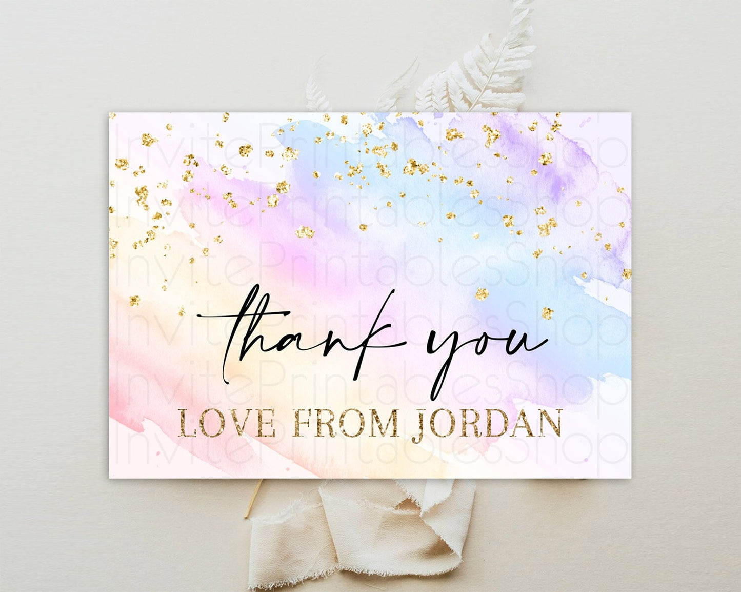 Pastel Thank You Rainbow Thank You Card Colorful Pastel Birthday Thank You Card Confetti Watercolor Pastel Teacher Thank You Cards D10635