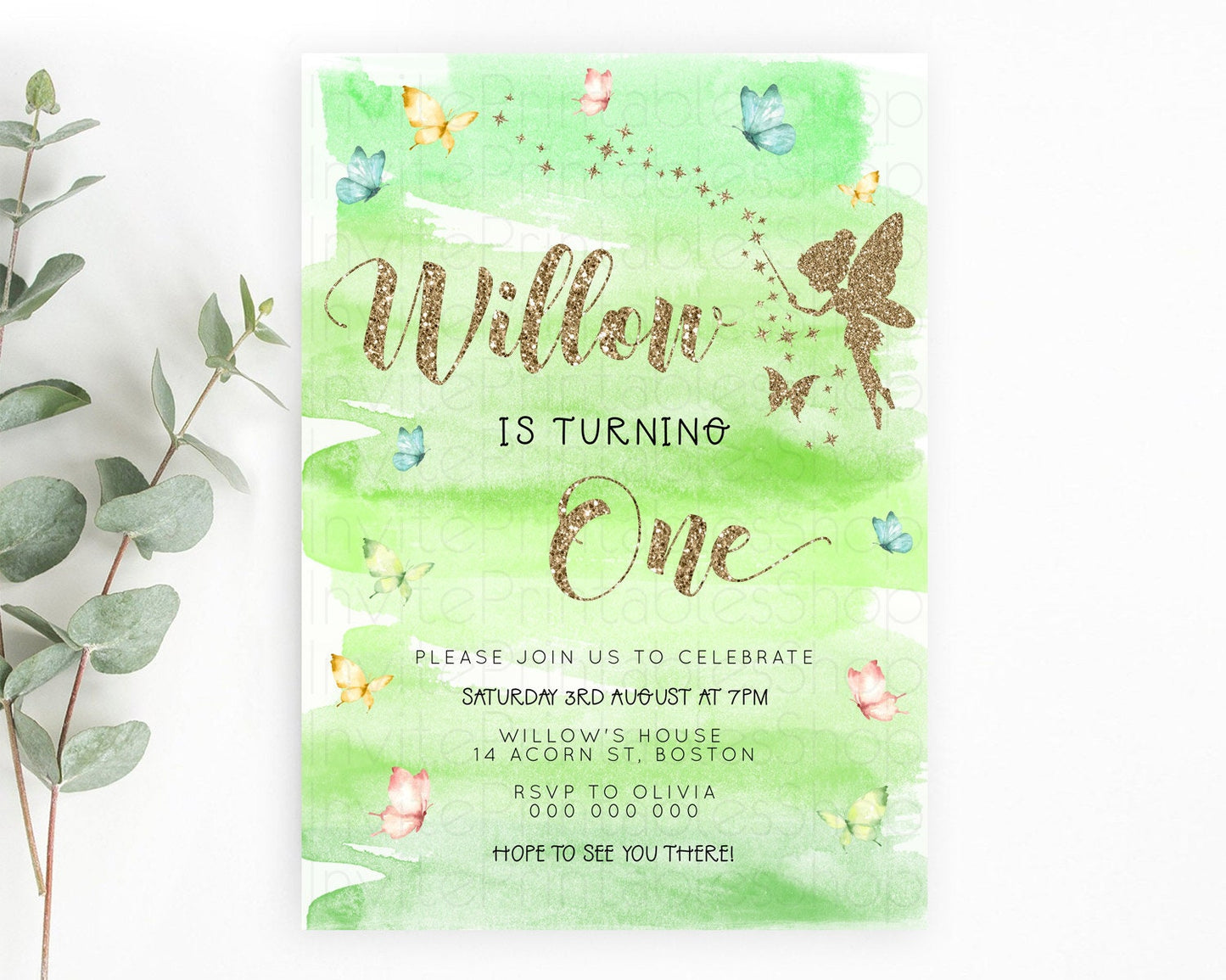 Pastel Fairy Birthday Invitation Pastel Butterflies Fairy Birthday Invitation Rainbow Ombre Watercolor 1st 2nd Birthday Invitation D23328