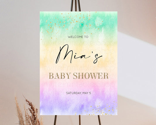 Editable Pastel Baby Shower Welcome Sign Pastel Rainbow Welcome Sign Colorfu