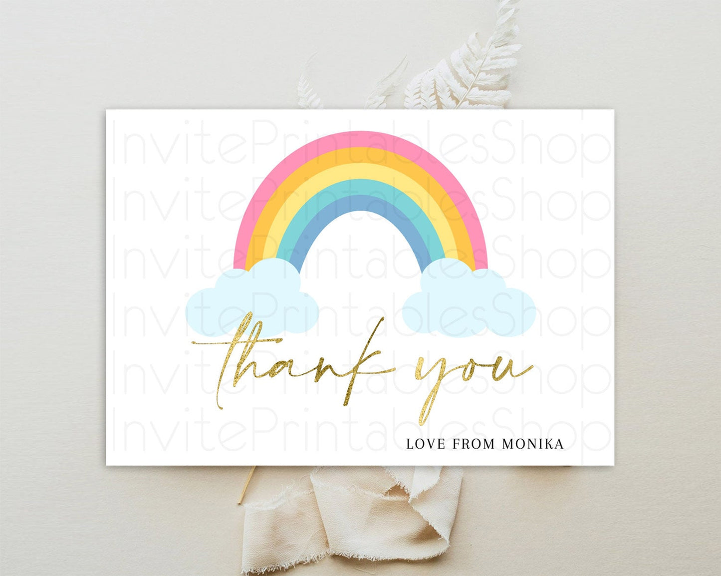 Pastel Rainbow Thank You Boho Rainbow Thank You Card Rainbow Birthday Thank You Cards Pastel Rainbow Teacher Thank You Card Template D10123