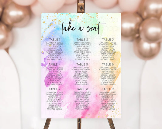 Editable Rainbow Seating Chart Pastel Seating Chart Colorful Pastel Watercol