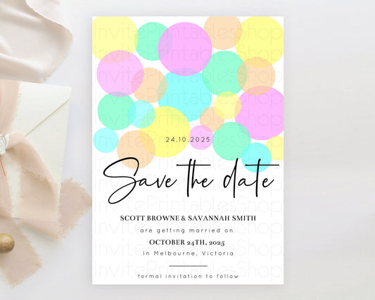 Editable Pastel Confetti Save The Date Template Rainbow Colorful Sprinkles P