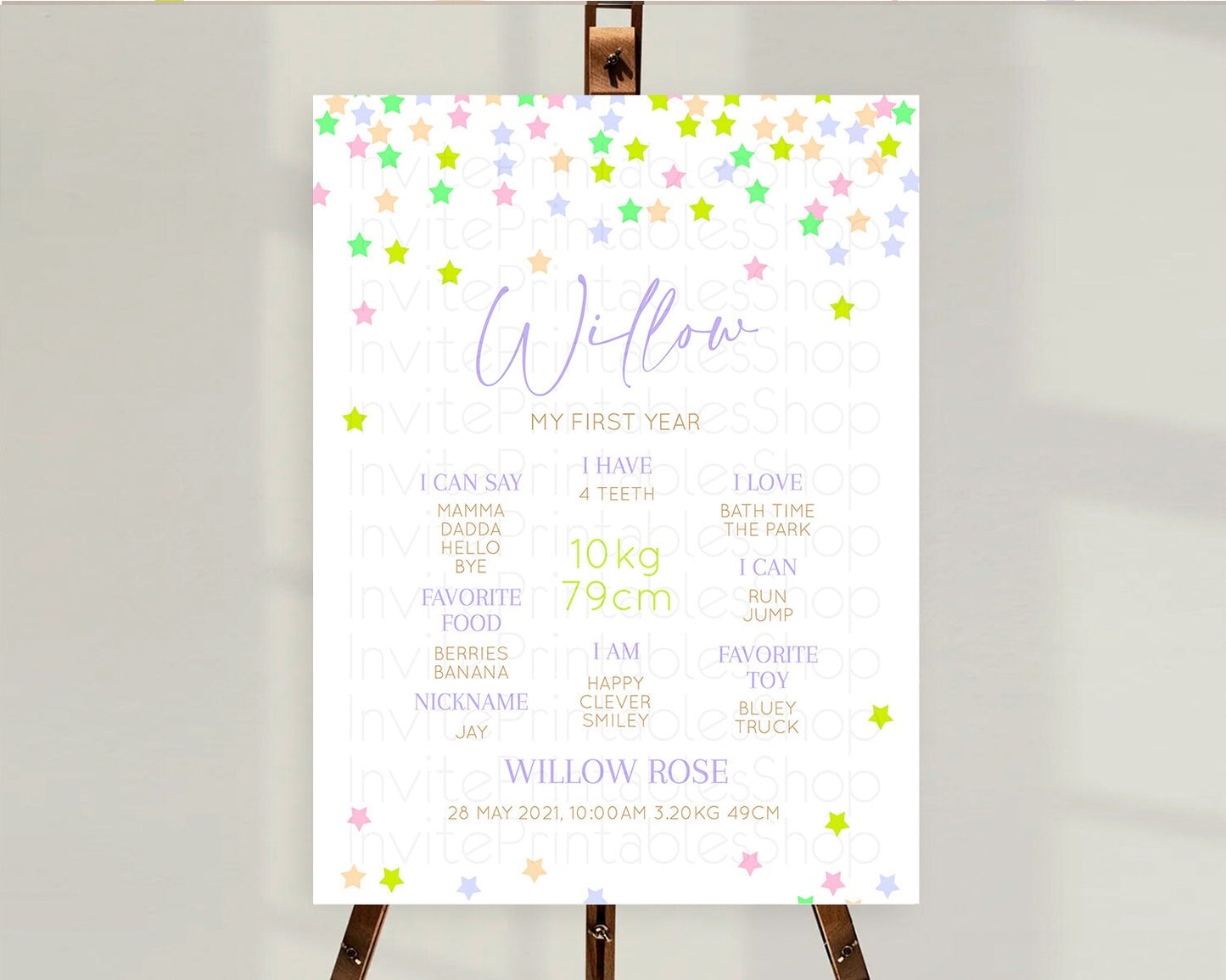 Star First Birthday Milestone Poster Pastel Stars Milestone Shooting Star Rainbow Colorful Confetti Twinkle Little Star 1st Birthday D10396