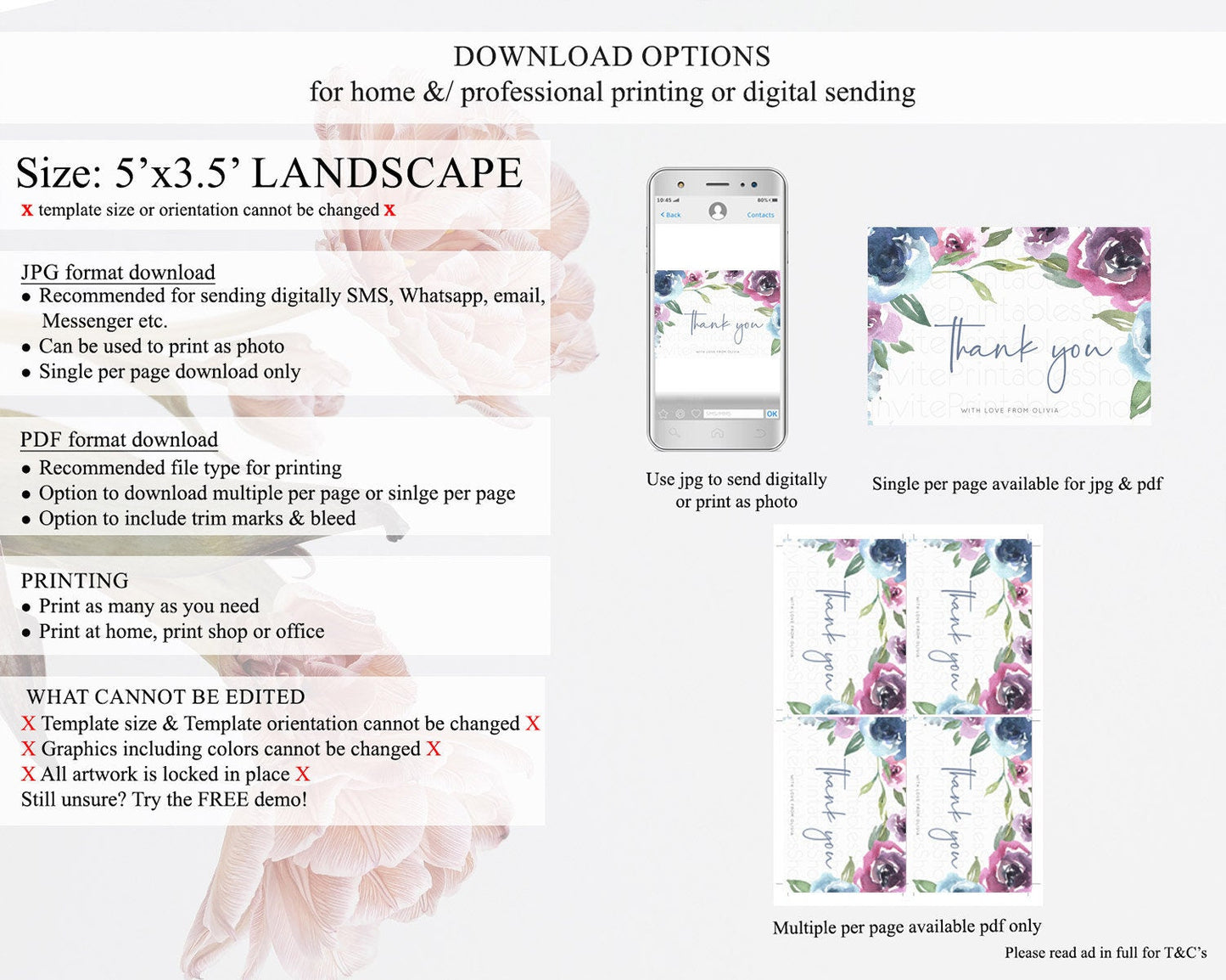 Secret Garden Thank You Wildflower Thank You Card Pastel Flower Garden Birthday Thank You Card Boho Floral Teacher Thank You Card D10780