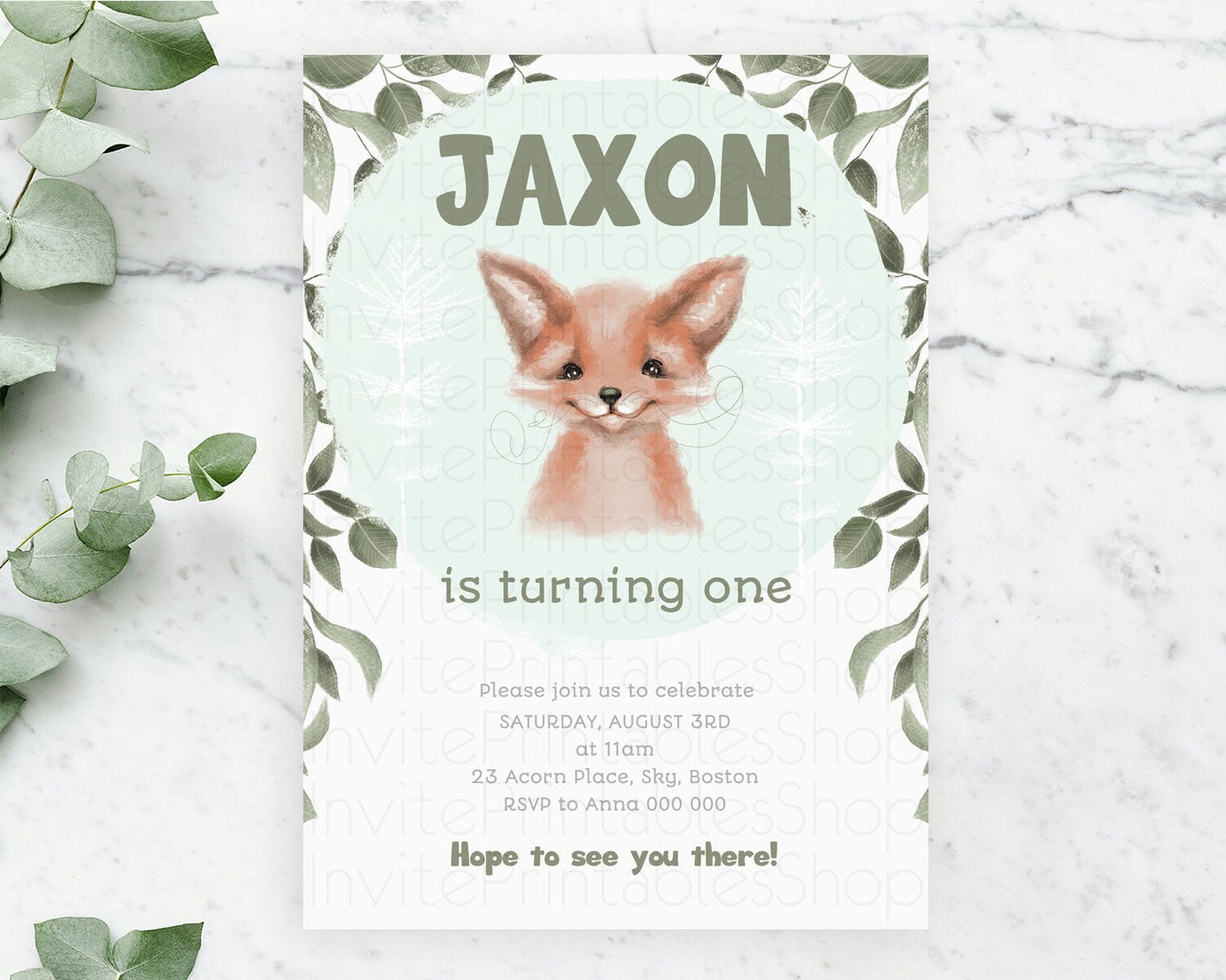 Fox Birthday Invitation Fox Invite Mr. Fox Birthday Green Fox Party Forest Adventure Enchanted Woods Wild One 1st 2nd 3rd Birthday D10124