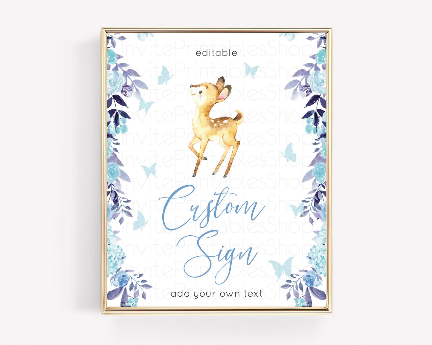 Fawn Deer Sign Pastel Floral Deer Table Sign Decor  Enchanted Forest Butterfly Party 1st Birthday Baptism Baby Shower Bridal Shower D10917