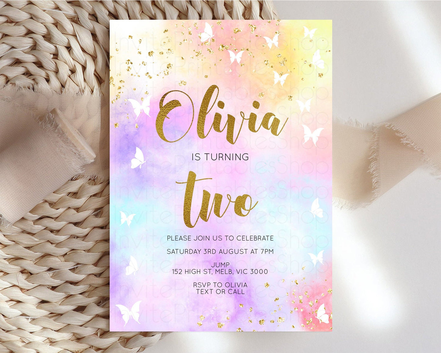 Rainbow Birthday Invitation Pastel Rainbow Birthday Invite Ombre Watercolor Invite Colorful Butterflies Glitter Sprinkles 1st 2nd 3rd 499