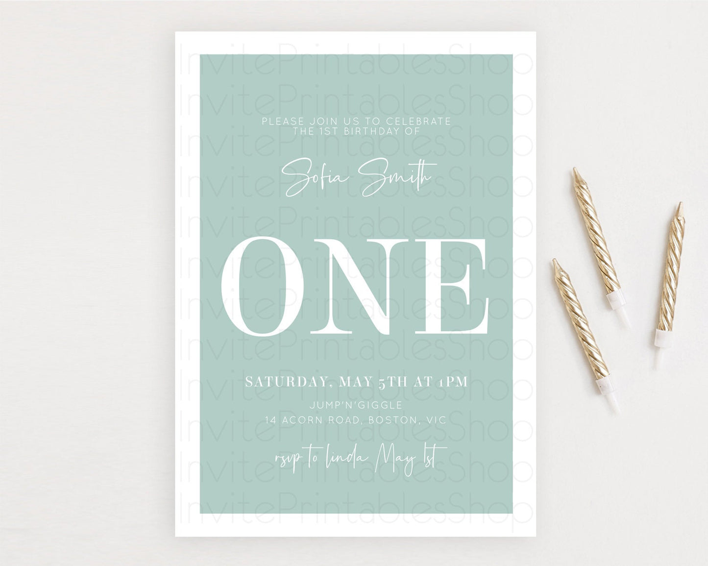 Editable Green Birthday Invitation Plain Green Invitation Minimalist Invitat