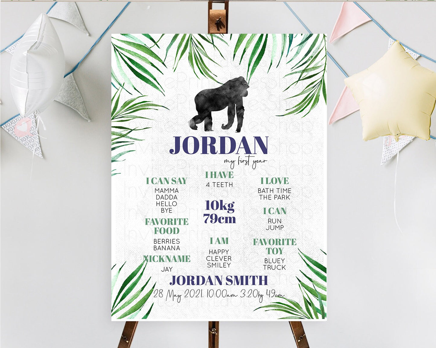 Gorilla First Birthday Milestone Board Gorilla Milestone Poster Gorilla Decor Safari Adventure Gorilla First Birthday Welcome Sign D10840