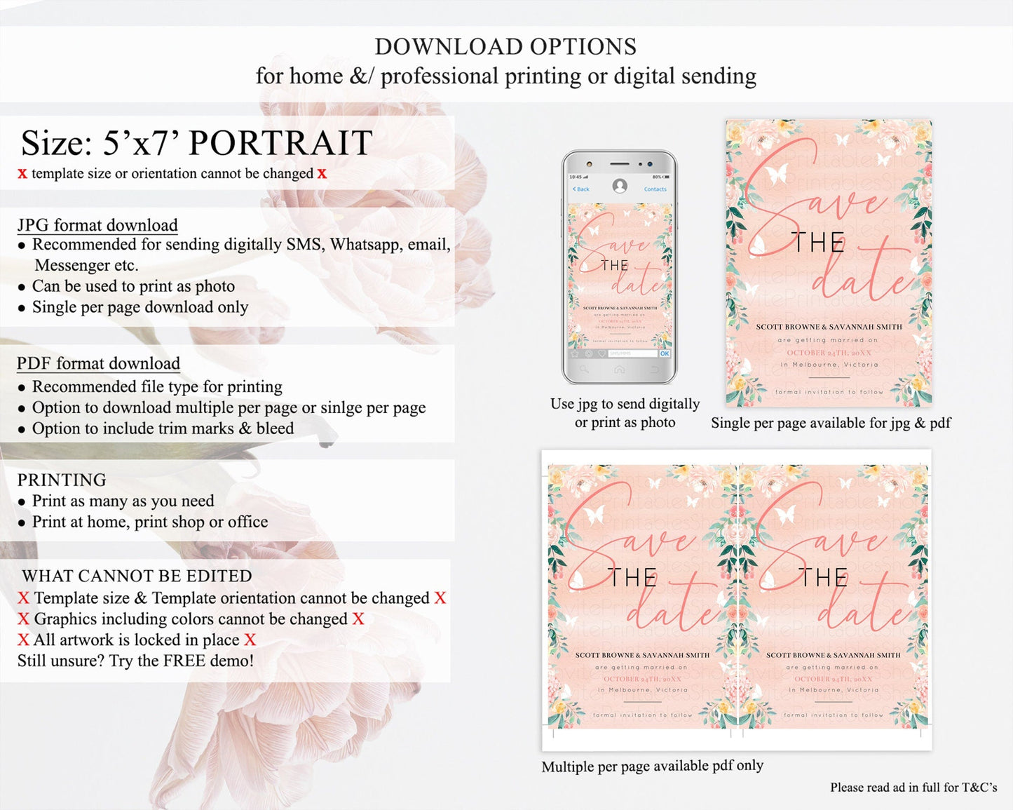 Wildflower Save The Date Template Secret Garden Save The Date Pastel Floral Garden Party Boho Flowers Birthday Baby Shower Wedding D10245