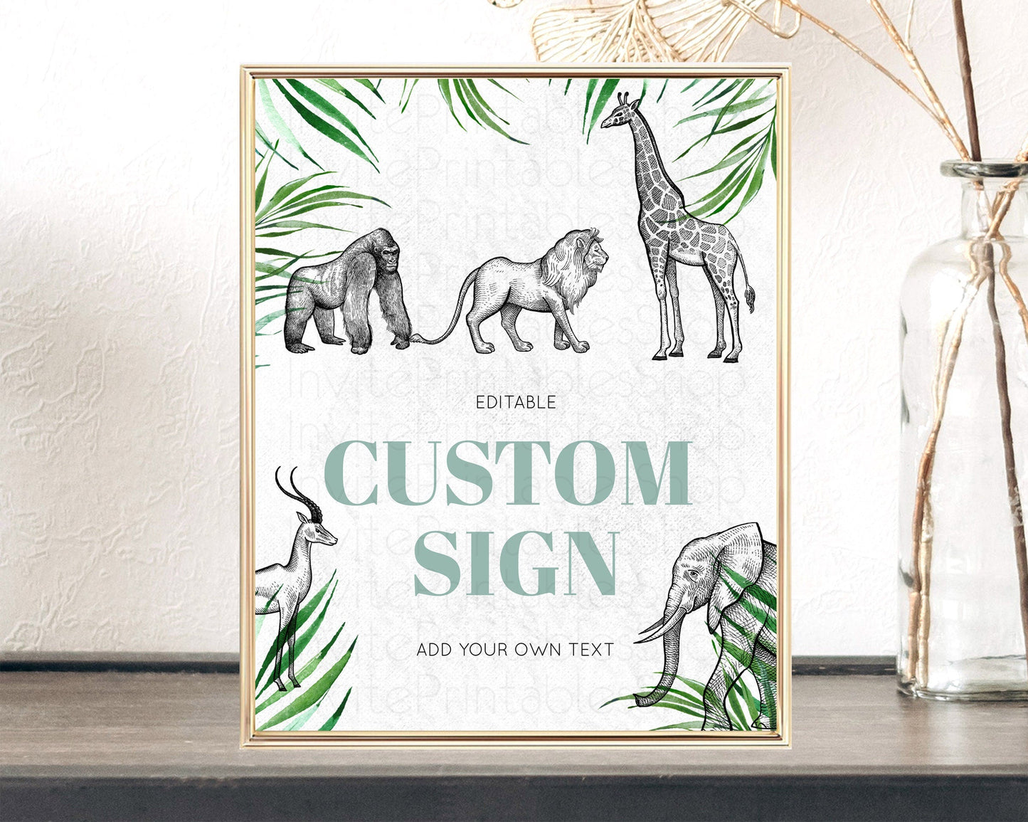 Safari Adventure Table Sign Decor Lion Gorilla Elephant Rhino Animals Party Tropical Palm Zoo Theme 1st Birthday Baptism Baby Shower D10853