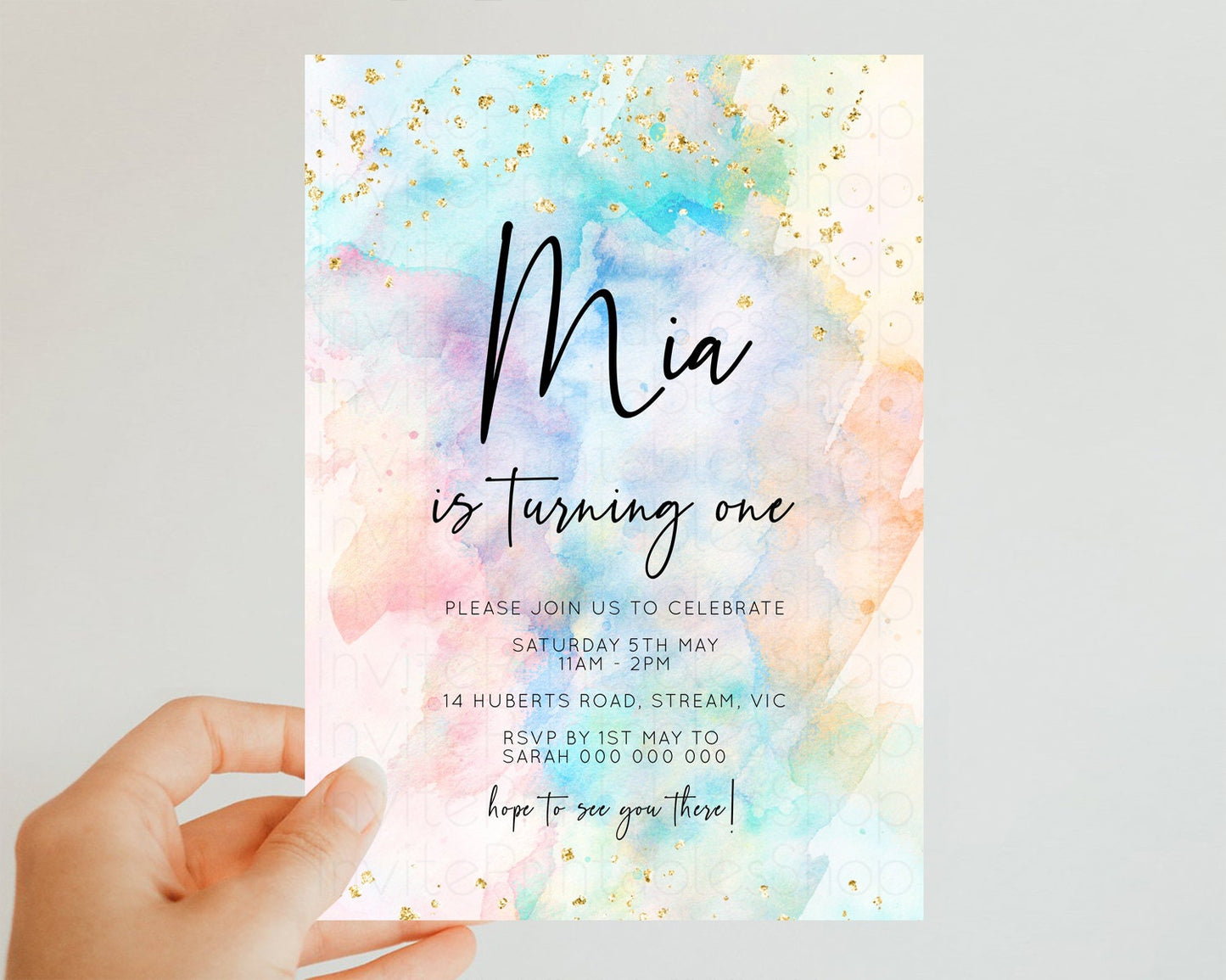 Rainbow Birthday Invitation Pastel Birthday Invite Ombre Colorful Invite Splash Watercolor Invite Glitter Sprinkle Invite 1st 2nd 3rd 276v3