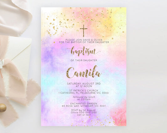 Editable Pastel Baptism Invitation Pastel Colors Watercolor Baptism 1st Birt