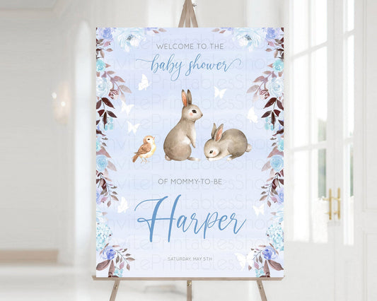 Editable Bunny Baby Shower Welcome Sign Floral Bunny Welcome Board Pastel Fl