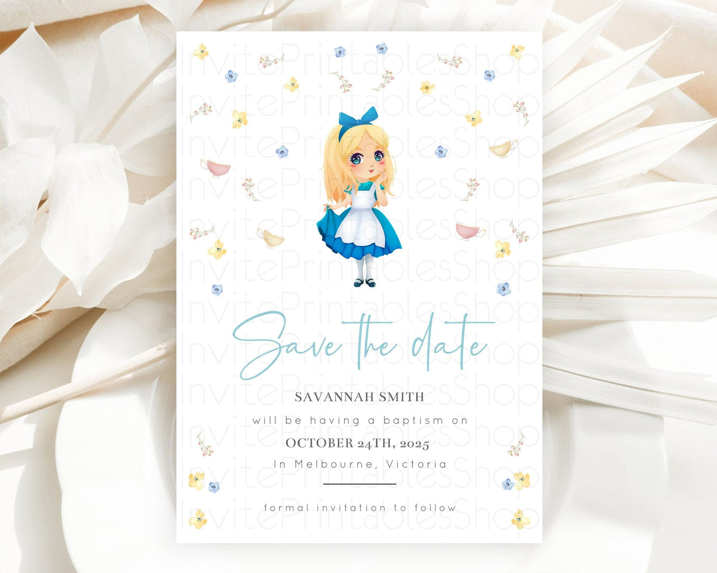 Princess Save The Date Template Secret Garden Enchanted Castle Pastel Floral Royal Party For 1st Birthday Baptism Baby Shower D10886