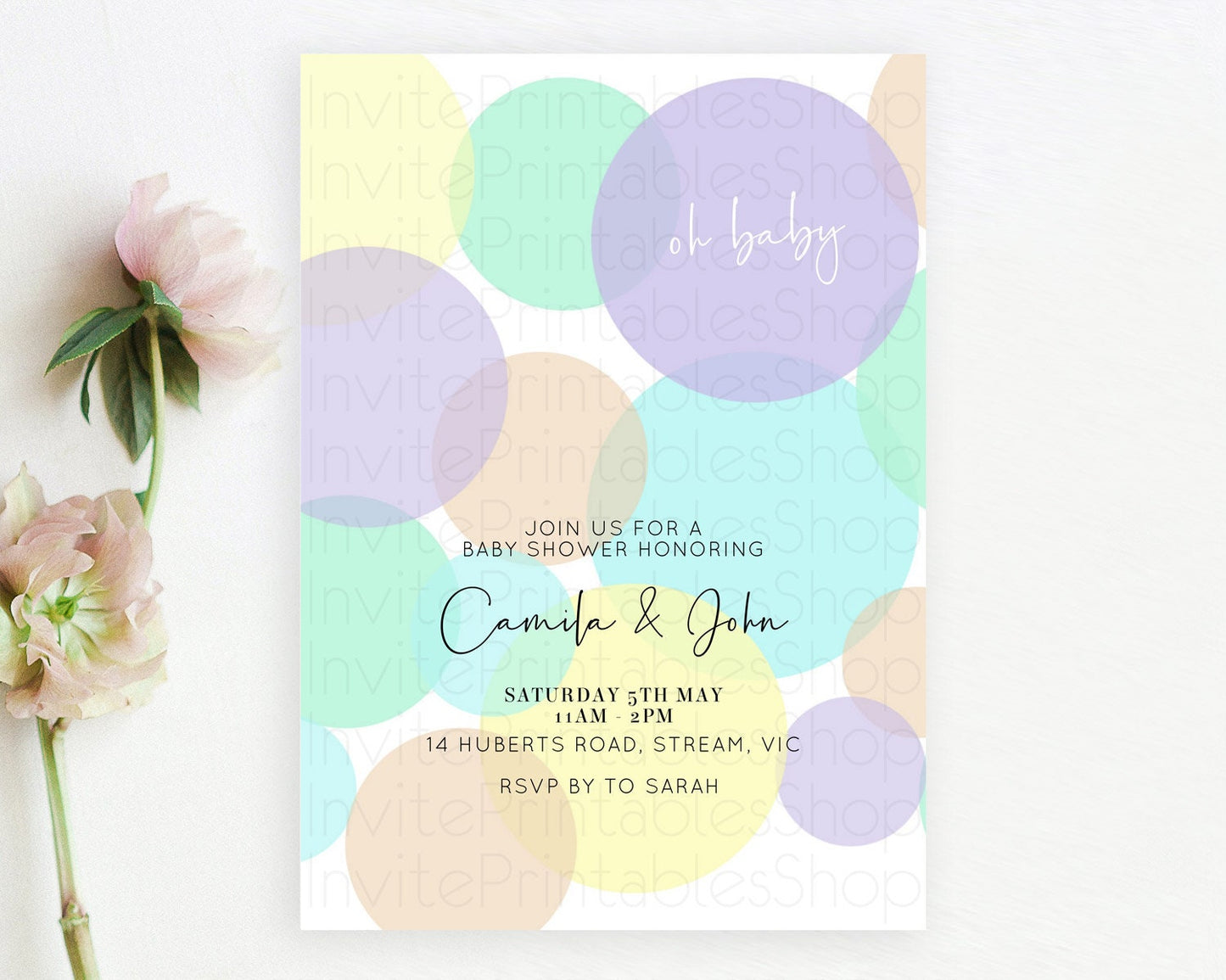 Pastel Rainbow Baby Shower Invitation Pastel Confetti Invitation Sprinkles Bubbles Invitation Colorful Rainbow Confetti Theme D10414