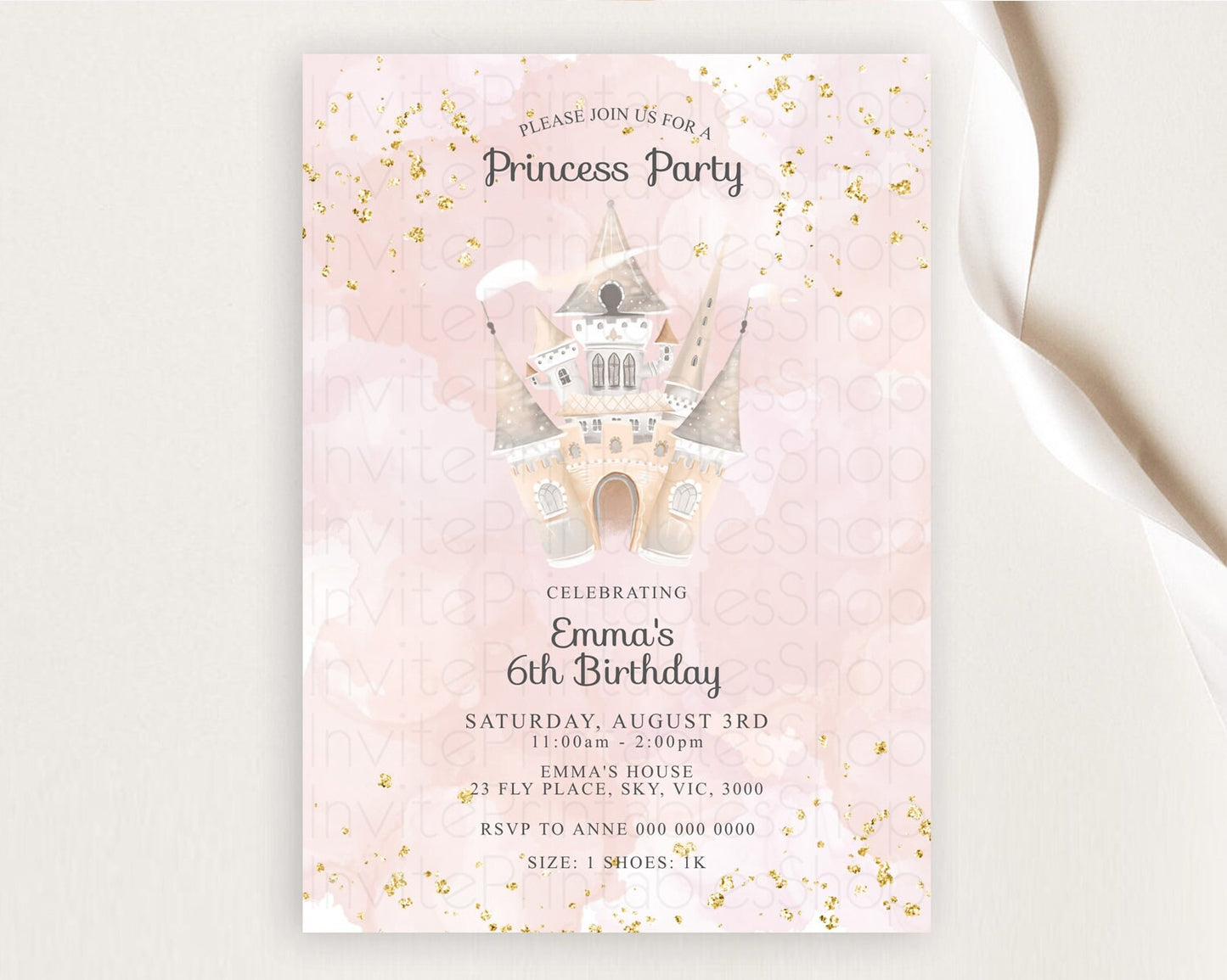 Princess Birthday Invitation Princess Invitation Pastel Invitation Royal Birthday Rainbow Color Enchanted Castle 1st First Birthday D10660