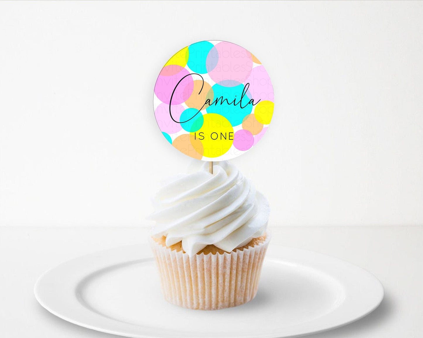 Pastel Cupcake Toppers Pastel Confetti Cupcake Topper Bubbles Sprinkles Colorful Rainbow Confetti Cupcake First Birthday Party Decor D10896