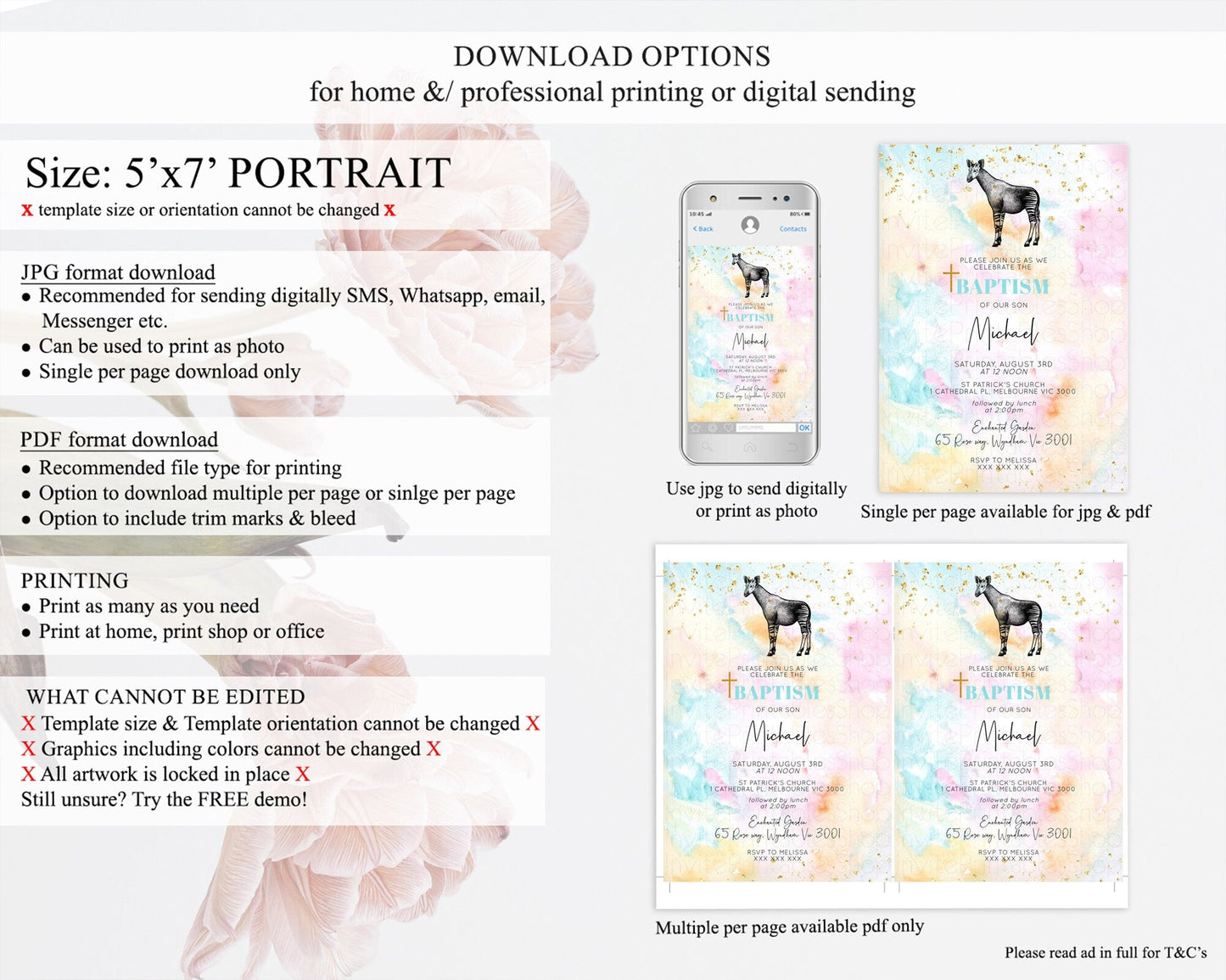 Okapi Baptism Invitation Okapi Baptism 1st Birthday Invitation Okapi Pastel Rainbow Watercolor Christening Invitation Holy Communion D10282