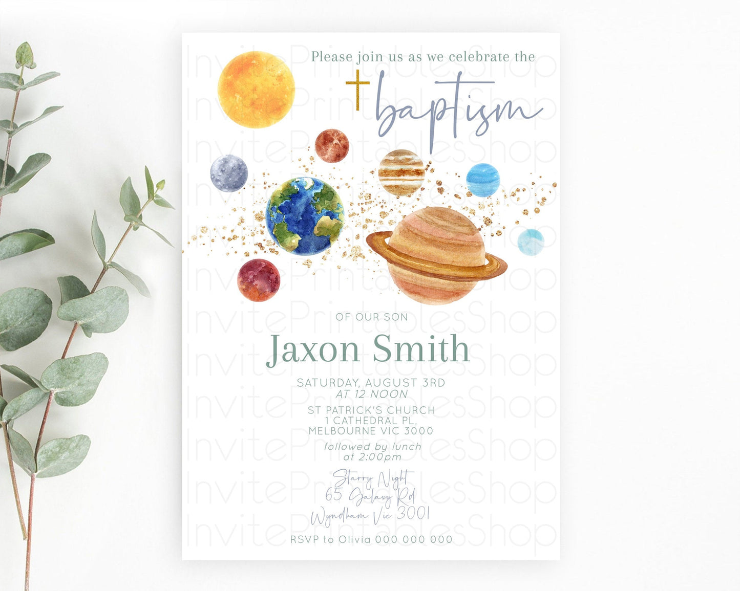 Space Baptism Invitation Space Baptism 1st Birthday Invitation Sun Planets Milkyway Solar System Christening Invitation D10598