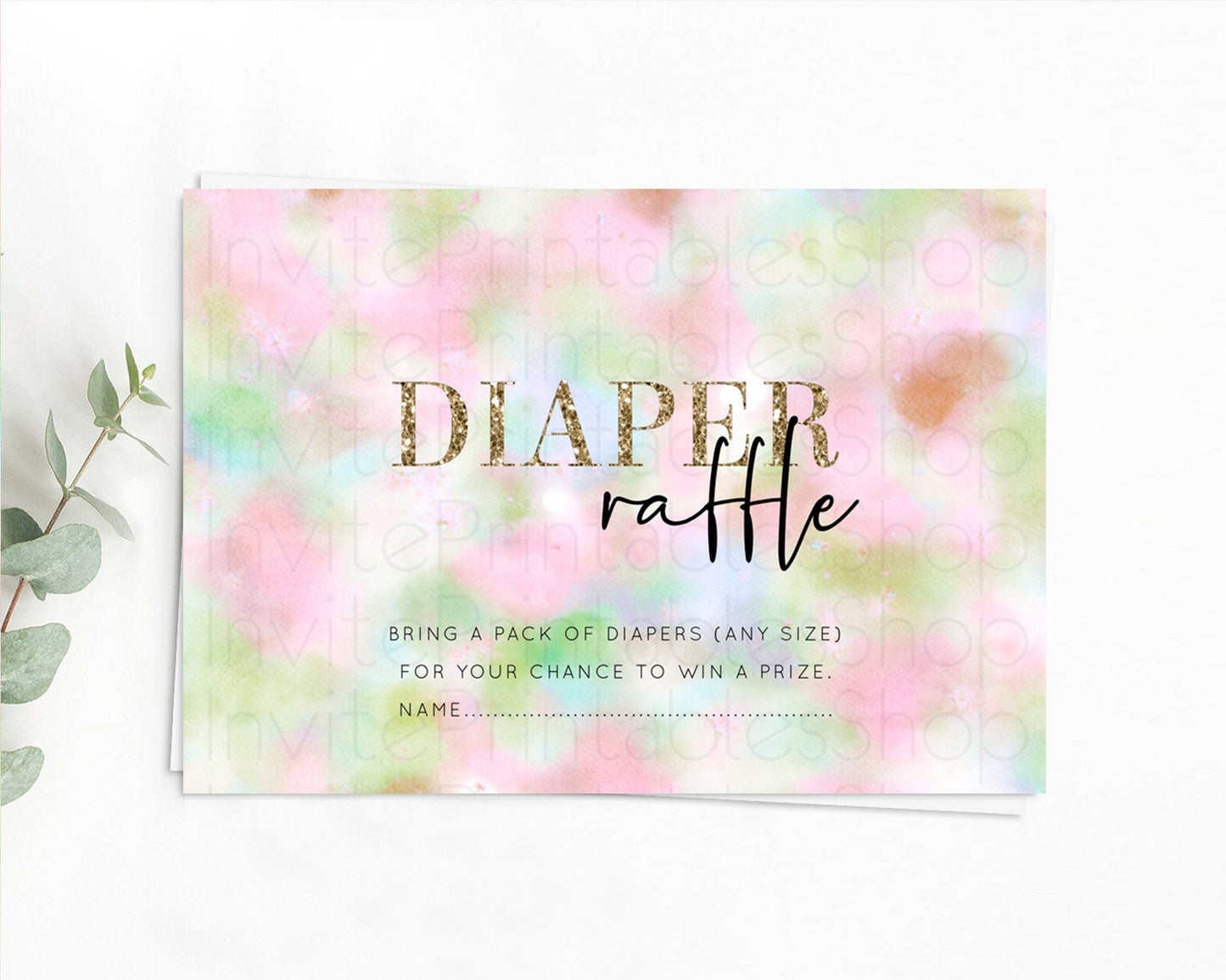 Pastel Diaper Raffle Card Pastel Rainbow Diaper Raffle Insert Colorful Ombre Watercolor Diaper Ticket Confetti Glitter Raffle Game D10698