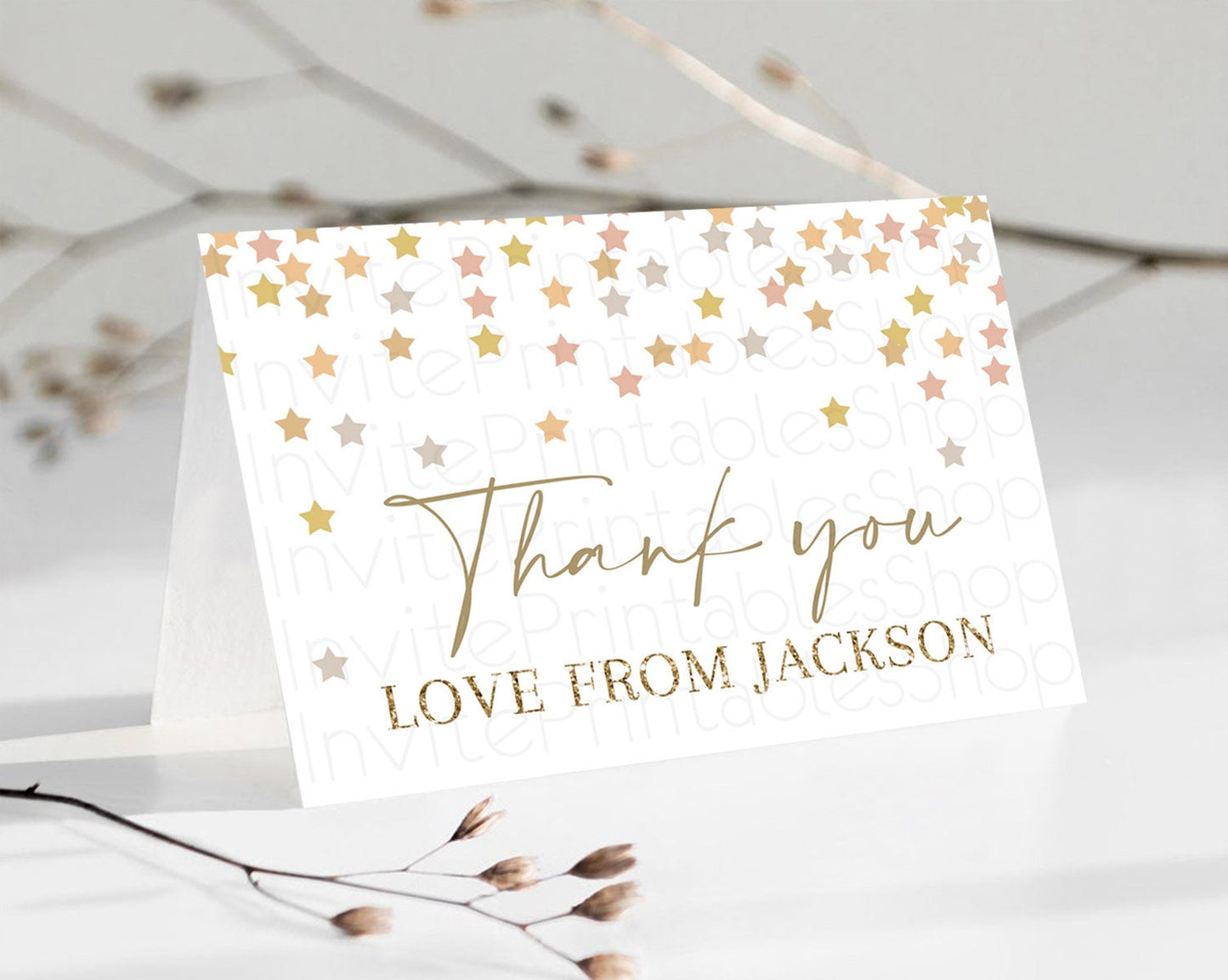 Star Thank You Card Pastel Stars Thank You Shooting Star Rainbow Colorful Confetti Twinkle Little Star Birthday Teacher Thank You D10342