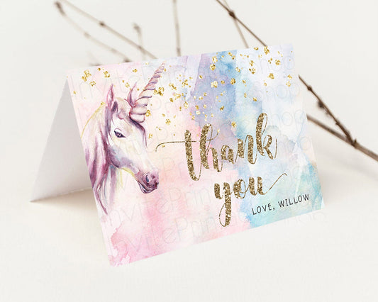 Unicorn Rainbow Thank You Card Pastel Unicorn Thank You Magical Ombre Unicorn Birthday Thank You Colorful Watercolor Teacher Card D10912