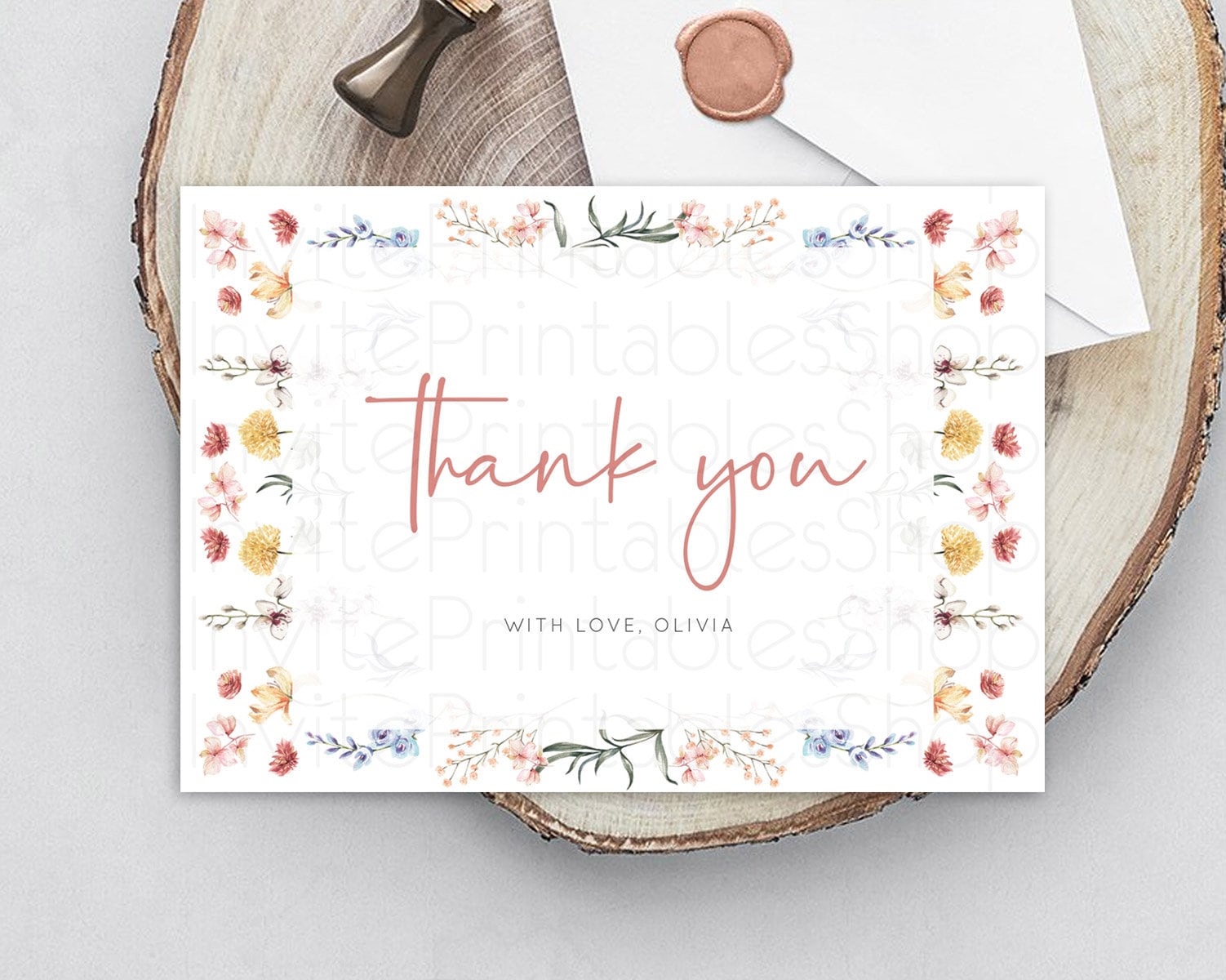 Editable Secret Garden Thank You Wildflower Thank You Card Pastel Flower Gar