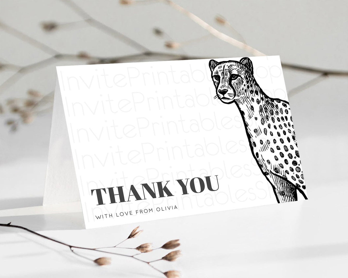 Cheetah Thank You Cheetah Thank You Card Cheetah Party Birthday Thank You Card Safari Card Template Cheetah Teacher Thank You Cards D10290