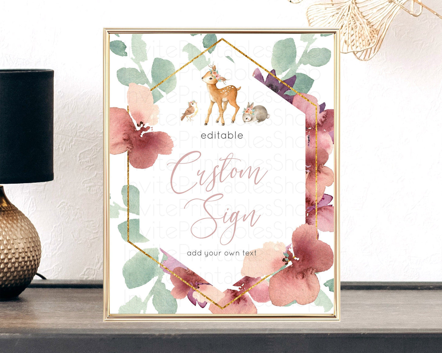 Fawn Deer Sign Pastel Floral Deer Table Sign Decor Enchanted Forest Butterfly Party 1st Birthday Baptism Baby Shower Bridal Shower D10913
