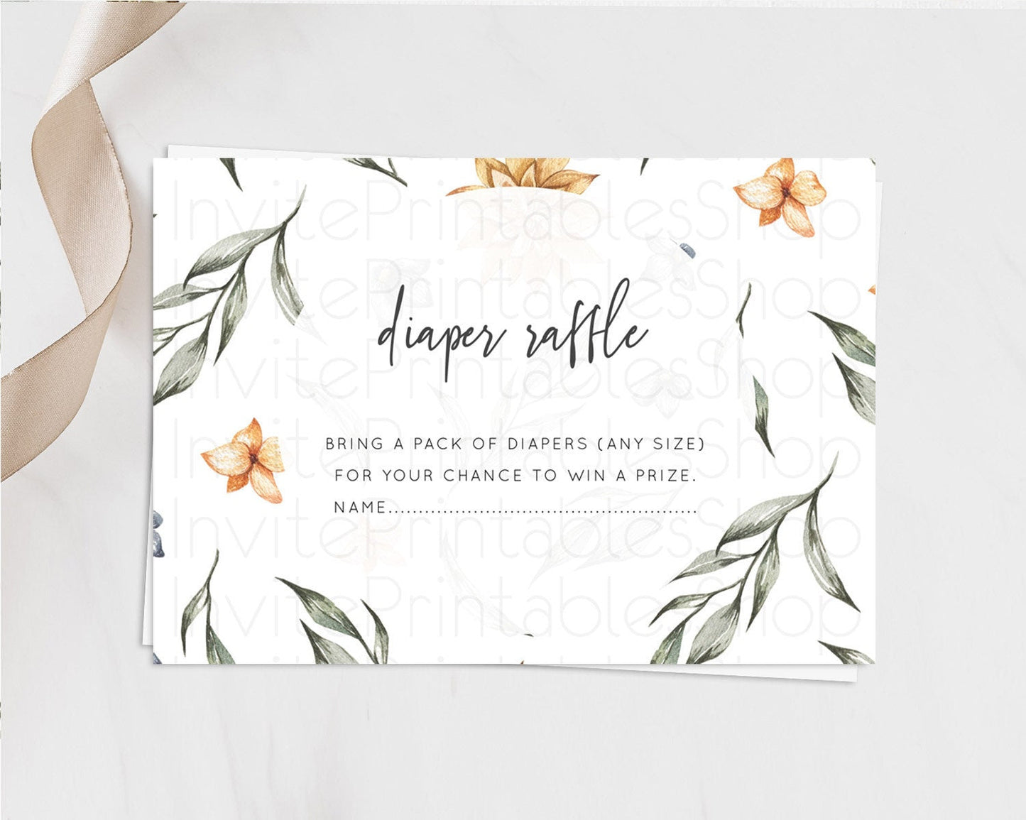 Secret Garden Diaper Raffle Card Boho Wildflower Diaper Raffle Insert Pastel Flower Garden Baby Shower Card Flower Raffle Game D10544