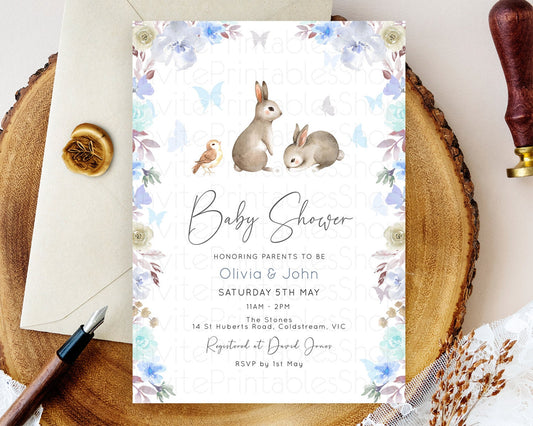 Editable Bunny Baby Shower Invitation: Enchanted Forest, Secret Garden, Past