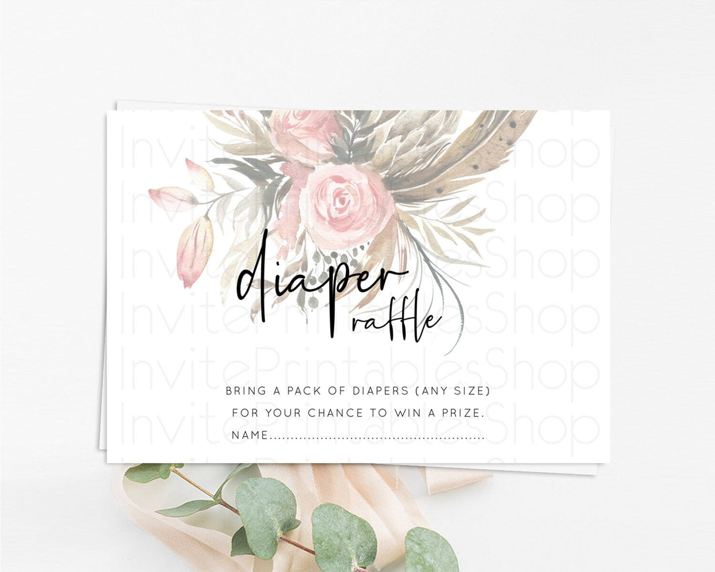 Secret Garden Diaper Raffle Card Boho Wildflower Diaper Raffle Insert Pastel Flower Garden Baby Shower Card Flower Raffle Game D10686