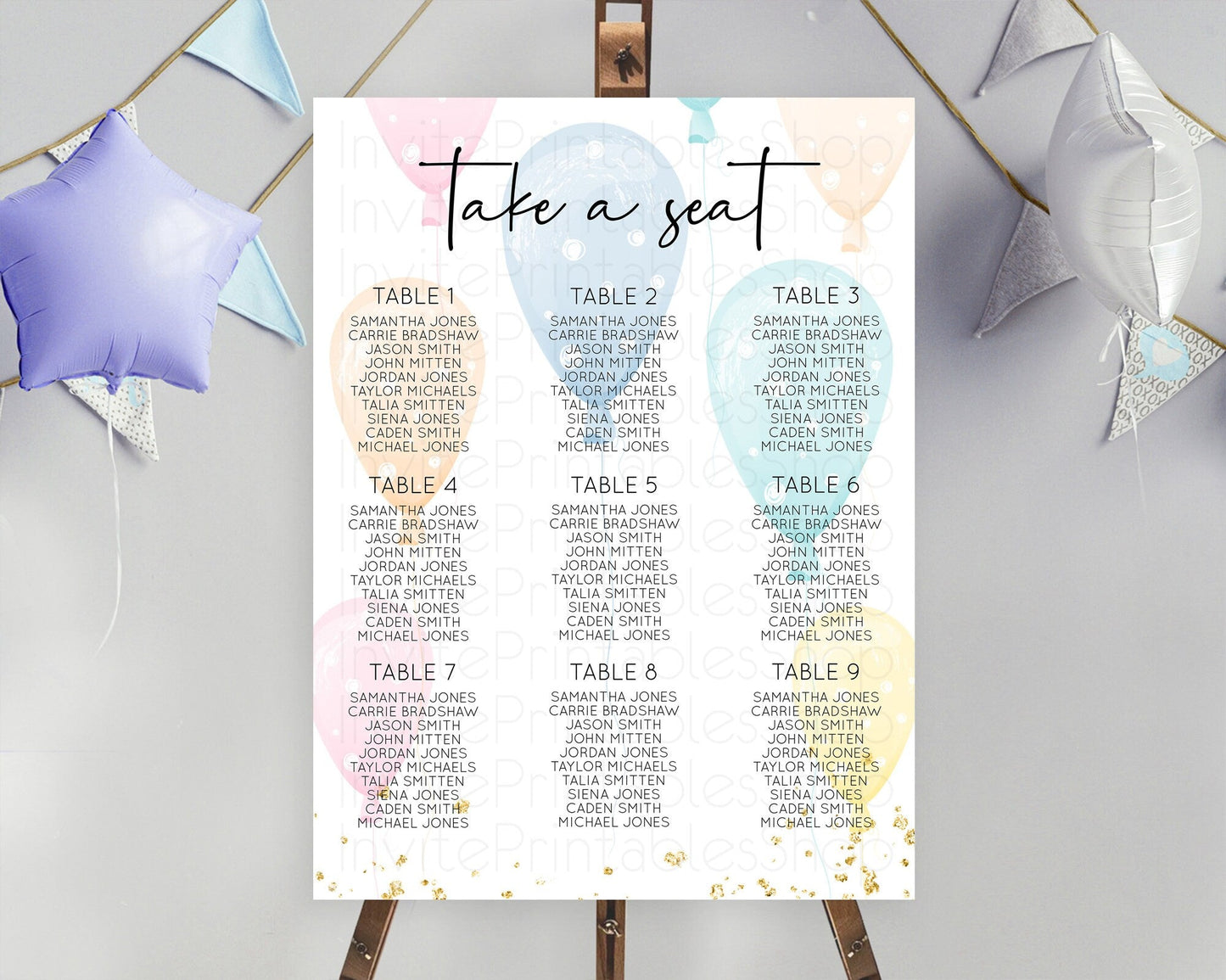 Balloon Seating Chart Pastel Seating Chart Pastel Balloon Seating Sign Colorful Pastel Rainbow Balloon Seating Board Balloon Decor D10776