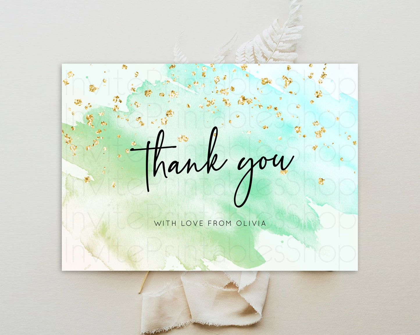 Green Thank You Green Watercolor Thank You Card Pastel Green Card Template Watercolor Splash Cards Teacher Thank You Card Template D10170