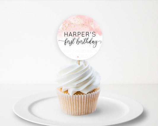 Editable Pink Cupcake Toppers Pink Watercolor Cupcake Toppers Pastel Pink Wa