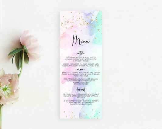 Editable Pastel Menu Pastel Rainbow Menu Template Colorful Pastel Table Deco