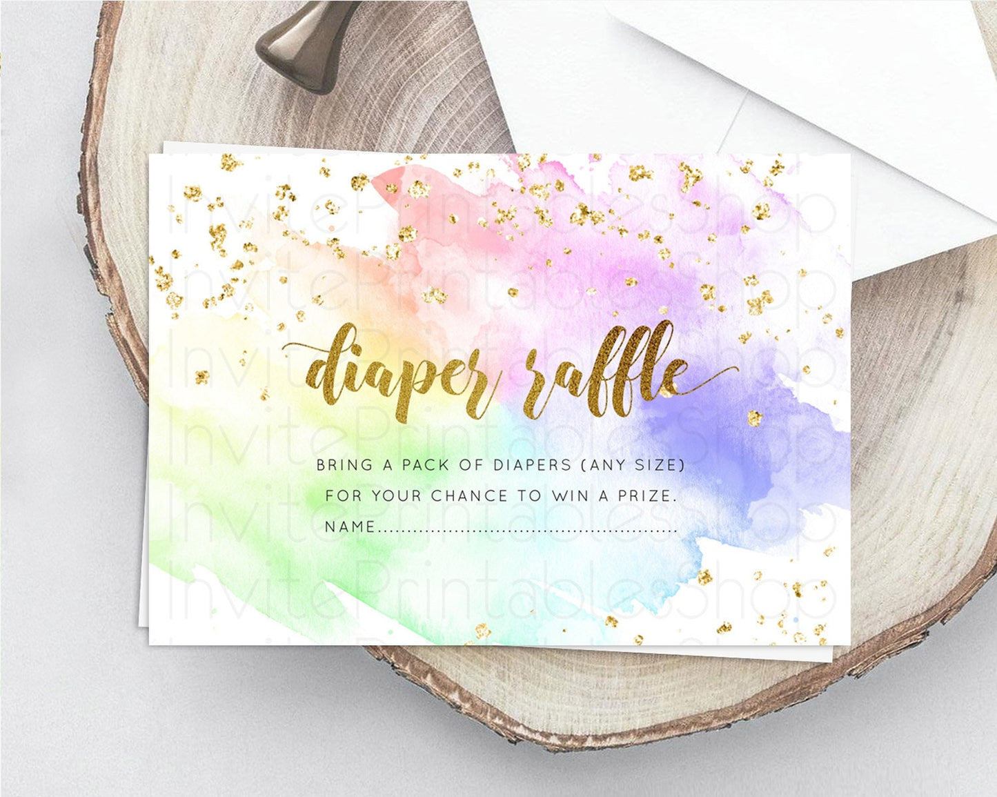 Pastel Diaper Raffle Card Pastel Rainbow Diaper Raffle Insert Colorful Ombre Watercolor Diaper Ticket Confetti Glitter Raffle Game D10876