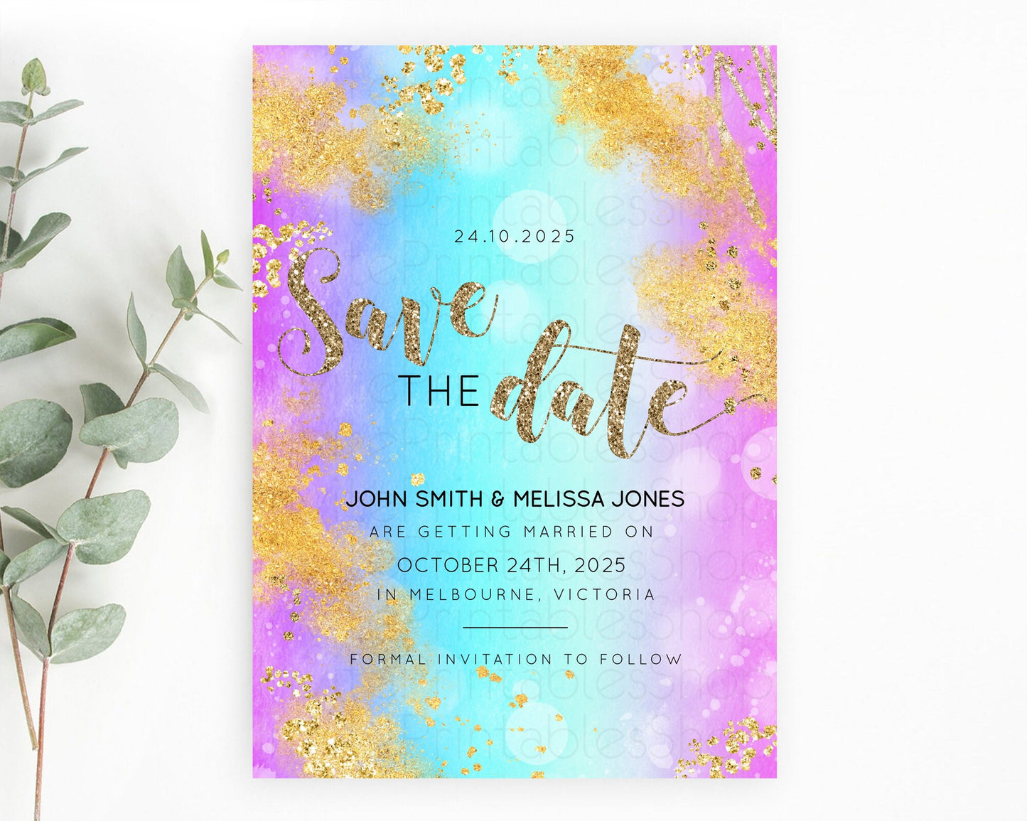 Pastel Save The Date Template Pastel Ombre Rainbow Watercolor Colorful Party For Birthday Baptism Baby Shower Wedding Bridal Shower D10564